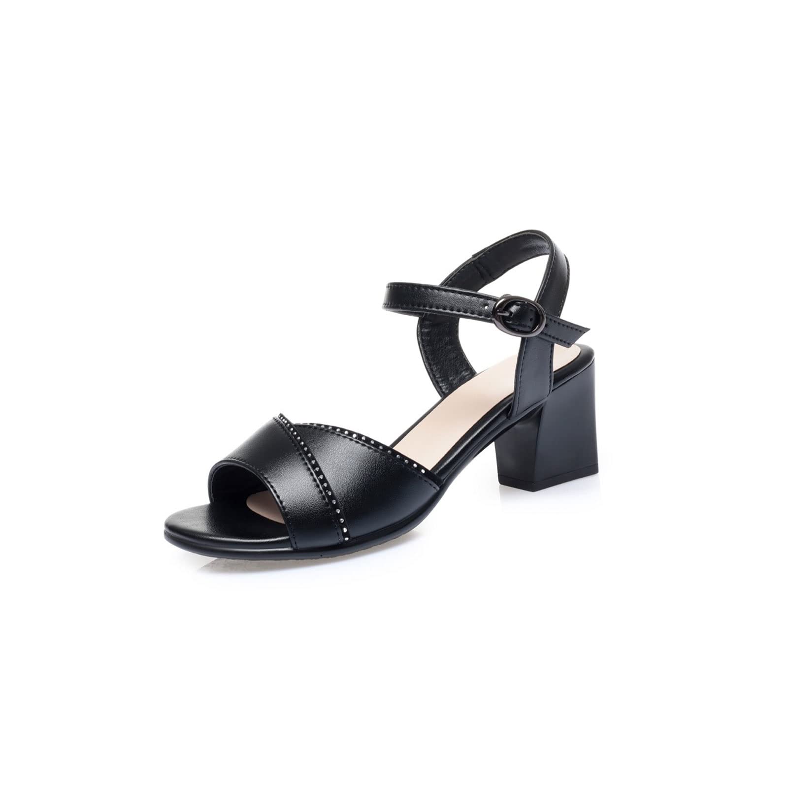 Sandały dla kobiet sandały sandały metalowe klamry buty kobiety Med Obcasy stały kolor Casual Lady Sizebeige, 7,5 UK