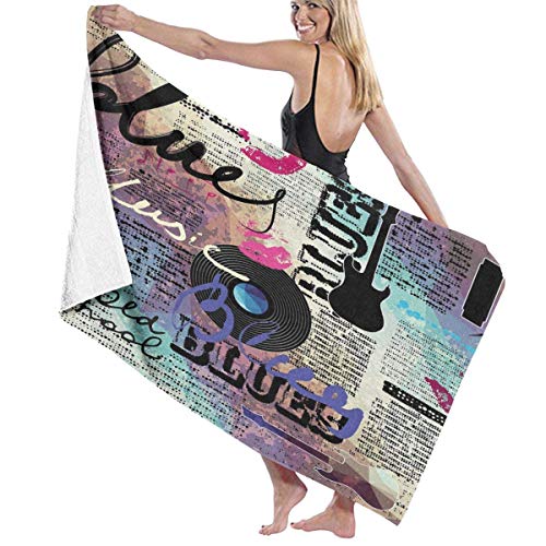 DaiMex Toallas de Playa 80X130CM Retro Blues Género Musical Old Record Guitarras...