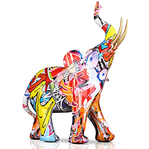 Elephant Decor Graffiti Elephant Figurines Tide Play Art Large Elephant Statues Home Decor Colorful Elephant Statue,Desk Decor Indoor Wealth Lucky Collectible Rainbow Elephant Figurine Gift #TOP29