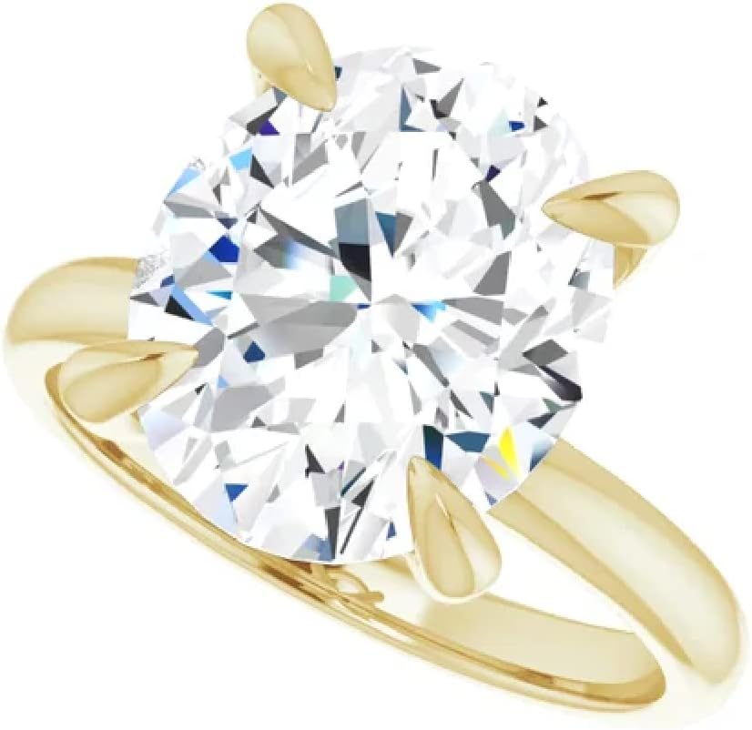 Solid Yellow Gold Engagement Ring for Women, Handmade 4 Carats Oval Cut Moissanite Solitaire Ring, Wedding/Bridal Rings for Her, Anniversary/Propose Gifts Ring, 10K/14K/18K