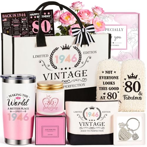 80th Birthday Gifts for Women, Vintage 1946 Happy 80th Birthday