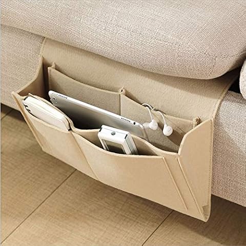 Bedside Pocket Felt Bedside Caddy Sofa Bed Hanging Storage Organizer Bag with 5 Pockets for Magazine Phone Book Remote Cover