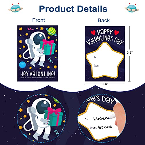 D4DREAM Cartões sortidos de feliz dia dos namorados para crianças, 48 peças, cartões do espaço sider