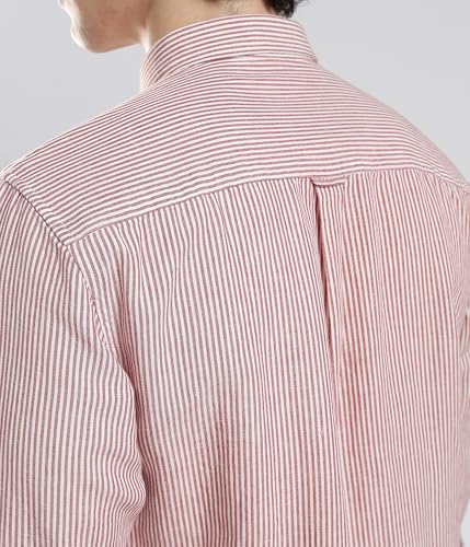 Image of TURMS Men's Casual Striped Linen Shirt | Water Repellent | Anti Stain Anti Odor | Kansas Linen | Concealed Button Down Collar | Full Sleeves