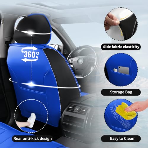 Image of Fit Outback Car Seat Covers Compatible with Subaru Outback 2010-2025 2026 - Premium Breathable Leather,Airbag Compatible,Waterproof All-Weather Seat Cushion Protector, Full Set Blue&Black