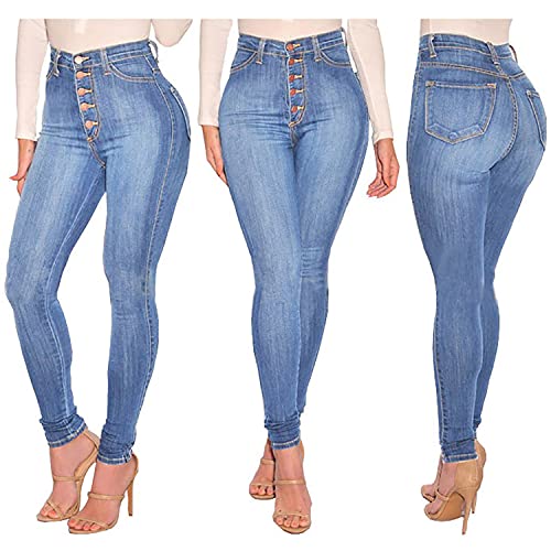 Kunmi Womens Curvy High Waist Stretch Butt Lifting Skinny Colombian Jeans Blue #TOP3