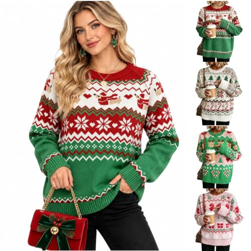 Christmas Cardigan,Christmas Sweaters for Women Crewneck Long Sleeve Snowflake Print Sweatshirt 2026 Trendy Ugly Funny Holiday Pullover Tops,Green2,L - image 1
