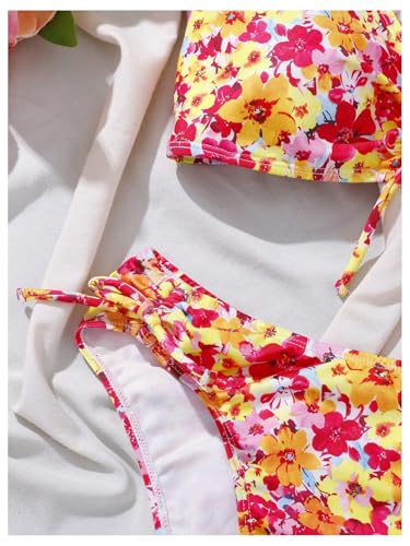 GORGLITTER Girl's Floral Swimsuits Spaghetti Strap Bikini Set Drawstring Bathing Suit4
