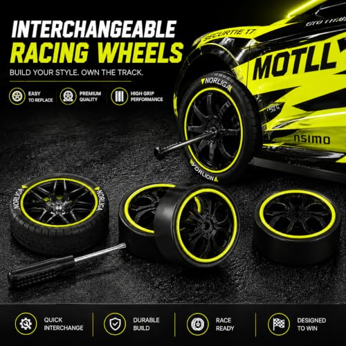 Image of Nextronix 40 km /h High-Speed 1:16 Scale 4WD RC Drift Car | 2.4GHz Remote Control Racing Car with LED Lights & Rechargeable Battery | Neon Green Edition