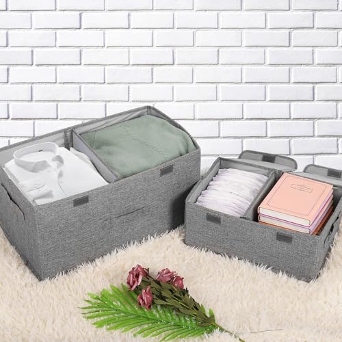 Image of 2 Pack Large Storage Boxes with Lids and Handles, Collapsible Linen Storage Bins Organizer Containers Baskets Cube with Removable Divider for Home Bedroom Closet Office (Red, Small)