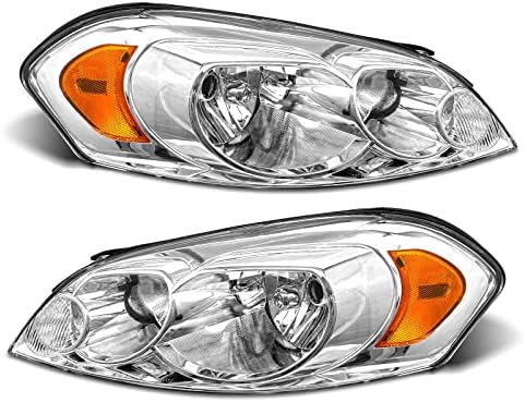 ADCARLIGHTS for 2006 2007 2008 2009 2010 2011 2012 2013 Chevy Impala Headlight Assembly compatible with 14-15 Impala Limited / 06-07 Monte Carlo Chrome Housing Amber Reflector Replacement Pair