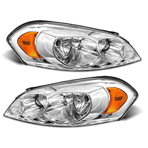 ADCARLIGHTS for 2006 2007 2008 2009 2010 2011 2012 2013 Chevy Impala Headlight Assembly compatible with 14-16 Impala Limited / 06-07 Monte Carlo Chrome Housing Amber Reflector Replacement Pair