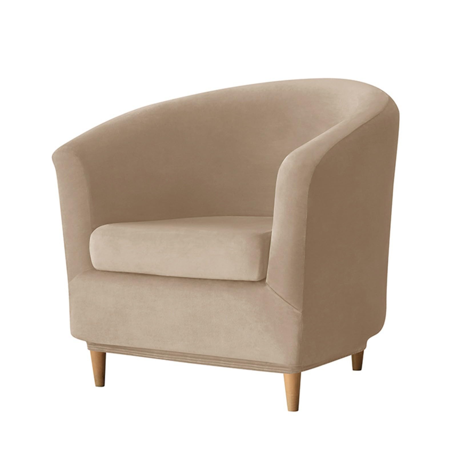 WYLEBER 2 Piece Club Chair Covers,Stretch Soft Velvet Tub Chair Slipcovers with Seat Cushion Cover,for Club Bar Living Room Office Reception(Camel)