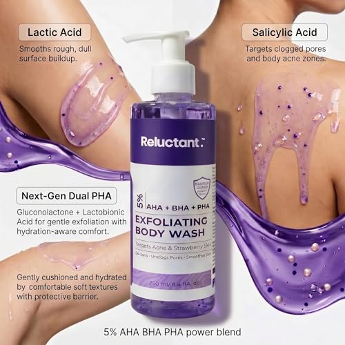 Image of 5% Dual PHA, Salicylic & Lactic Acid Barrier-Repair Detan Body Wash 250ml | Niacinamide & Gentle SCI | Bodywash for Women & Men | Hydrates & Protects Barrier, Clears Acne & Strawberry Legs, Reduces Dark Spots & Evens Tone | Shower Gel for Sensitive to Normal Skin