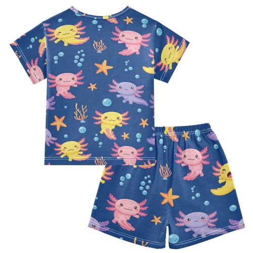 Pajama Short Sets Cute Axolotls Underwater Scene Soft Cotton Summer Sleepwear 2 Piece PJS Size 5-14T2
