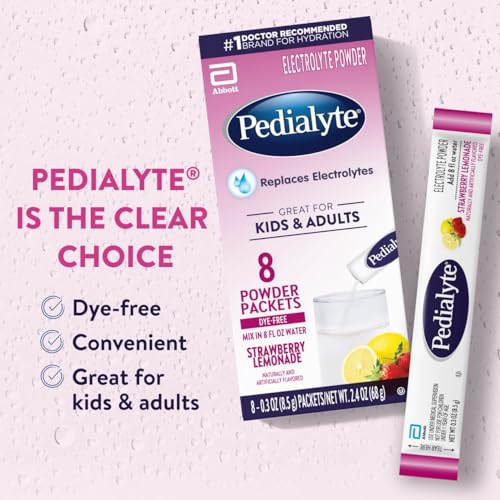 Image of Pedialyte Electrolyte Powder, Hydration Drink for Kids & Adults, Strawberry Lemonade, 8 Powder Packets