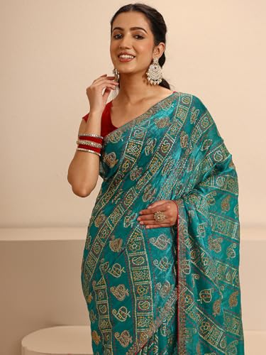 Image of Libas Printed Silk Blend Saree for Women With Unstitched Blouse Piece | Traditional Saree for Festive & Wedding