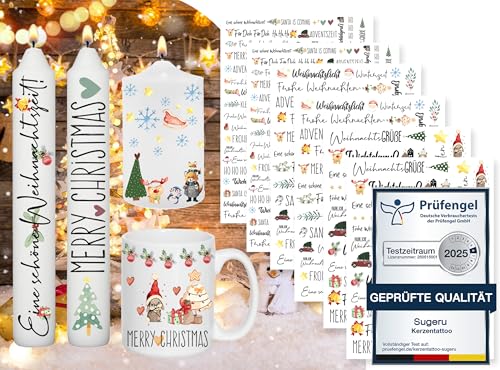 Sugeru 6 PCS Kerzentattoos Weihnachten (200+ Muster),Wassertransferdruck | DIY asserschiebefolie Kerzen | Kerzenaufkleber Weihnachts Sticker | Kerzen Dekorieren | Ostern,Adventskerze (Weihnachten B)