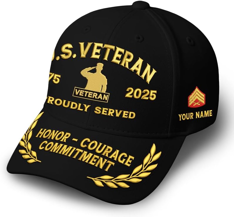 Embroidered Veterans Caps - Custom Military Hat, Embroidered Patch Design, Adjustable Baseball Cap, Veteran Day Gifts