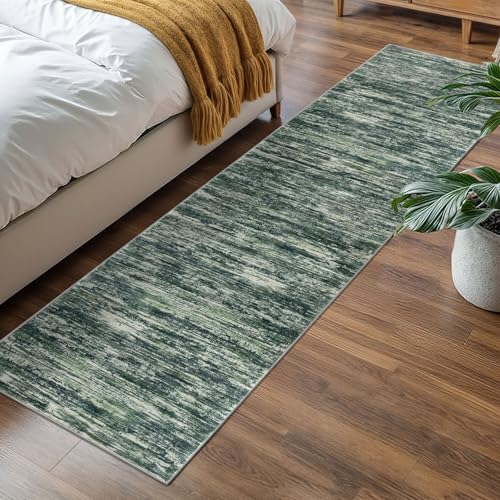 2x7 Dark Green Modern Abstract Runner Rug for Hallways, Super Soft Hallway Decor Kitchen Rugs with Non-Slip, Non-Shedding Washable Rug for Hallways Entryway Bedroom Indoor