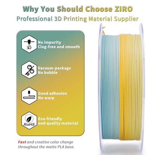 Image of ZIRO 3D Printer Filament, Fast Color Change Filament 1.75mm, Color Gradient Material, Rainbow PLA Filaments, Dimensional Accuracy + /- 0.03mm, Fit Most FDM Printer 1KG Spool, Fall Frost (Matte)