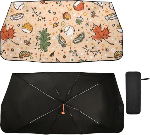 車用サンシェード 傘型 軽自動車 断熱 おしゃれ 遮光 フロントサンシェード 栗柄 秋 果実 可愛い 人気 折り畳み式 フロントガラス UVカット