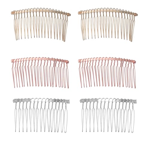 6 Pcs 20 Teeth Hair Side Combs Metal Wire 8 cm (Silver, Rose Gold, KC Gold)