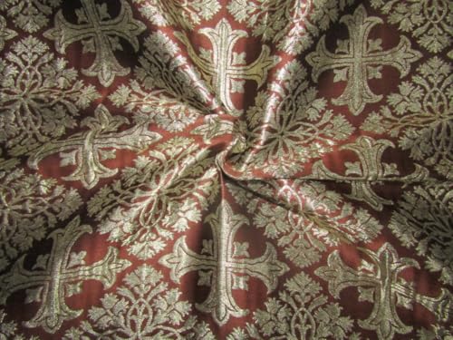 Tissu brocart de soie marron x doré 111,8 cm jacquard de luxe