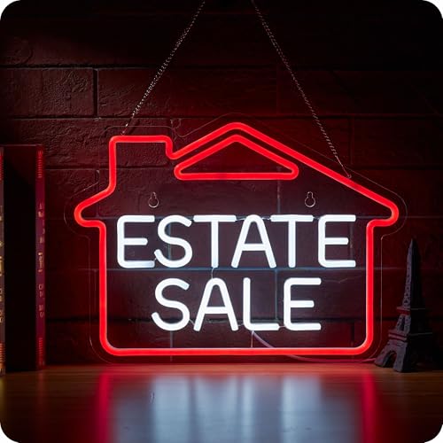 Image of Estate Sale Neon Sign Yard Signs LED Light for Event Size 16.6 x 12.6 in