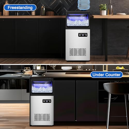 Image of 120LBS Undercounter Commercial Ice Maker, Freestanding Commercial Ice Machine, Built-in Ready Ice Maker Machine, 22LB Storage, Self-Cleaning, Dual Water (Tap /Bottled) - for Bar, Restaurant, Office
