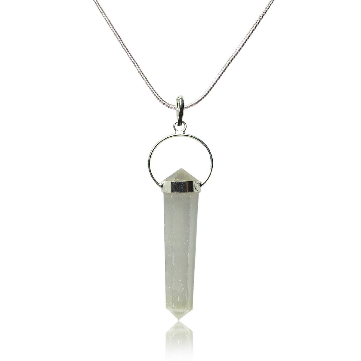 Double Terminated Clear Quartz Pendant Natural Crystal Stone Pendant with Chain for Reiki Healing and Crystal Healing Stone Pendant Size 45-50 mm (Color : Clear)-image-11