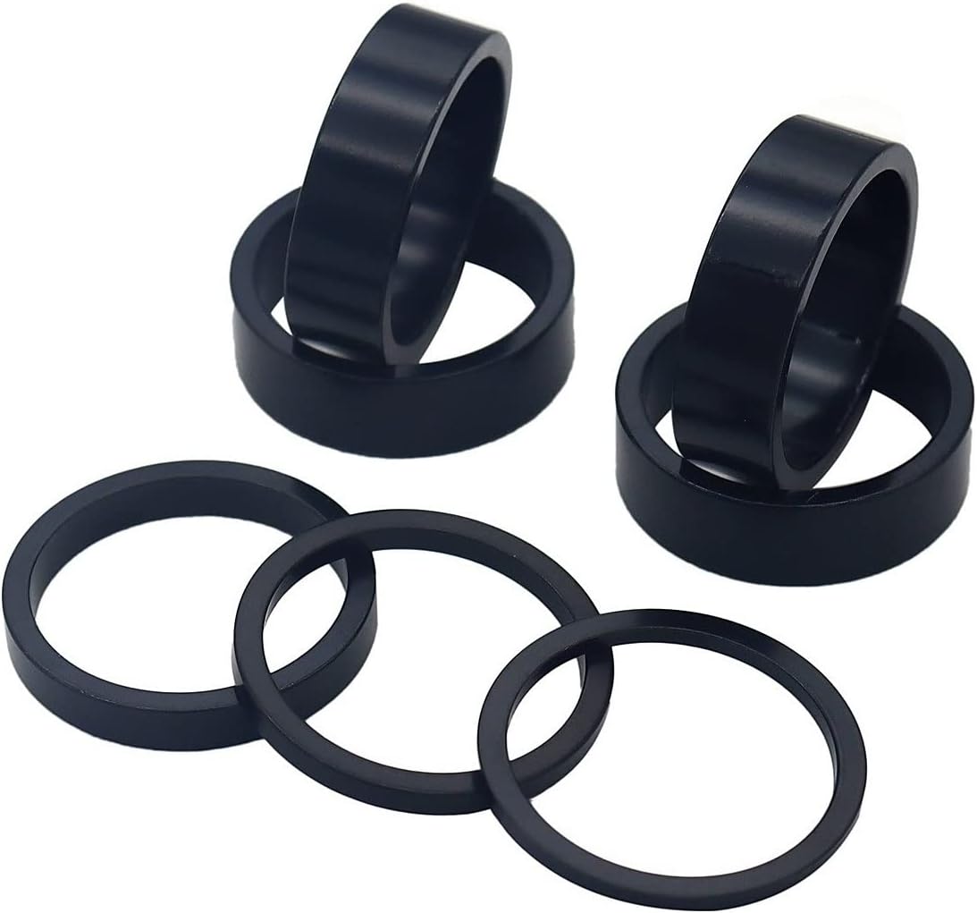 PLATT 7PCS Bike Headset Spacer 1 1/8" Aluminium Alloy MTB Road Bike Stem Headset Spacer 2/3/5 /10mm (Black)