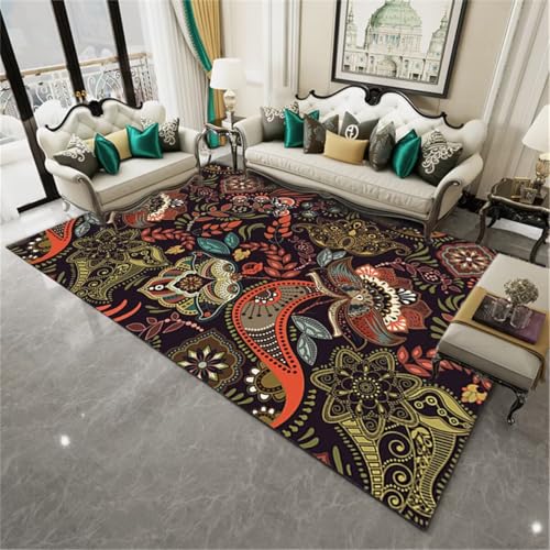 Tapis salon pas cher floral multicolore et feuilles vertes 80x150