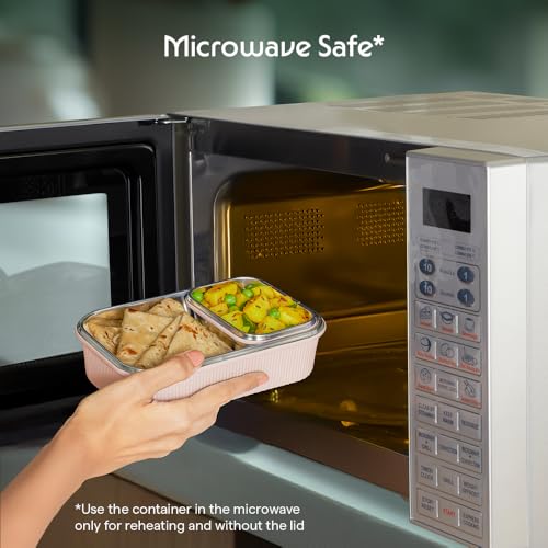 Image of Larah by BOROSIL Freshbyte Stainless Steel Lunch Box | 800 ml + 200 ml Rectangle Container Set | Airtight, Dishwasher Safe Tiffin | Portable Kids Tiffin | 1 Year Warranty (Beige)