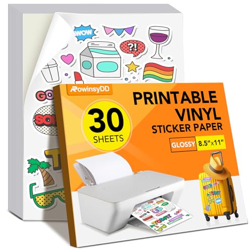 30 PCS Sticker Paper for Inkjet Printer, Printable Vinyl Sticker Paper Dries Quickly Vivid Colors...