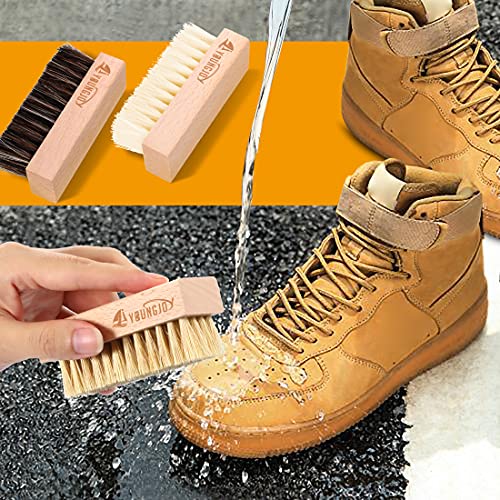 Youngjoy 3 Pieces Dual Sided Sneaker Shoe Cleaner Brush Set Shoes Clean Brush Kit Both Boar And Plastic Bristles With Microfiber Cloth (B) #TOP3