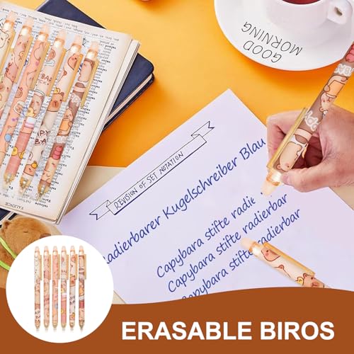 ZhongShuang 12 Capybara Radierbarer Kugelschreiber Hochwertig, Einziehbare Stifte, Tintenroller Radierbare Stifte Kinder, Löschbare Gelschreiber Cute Capybara Sachen