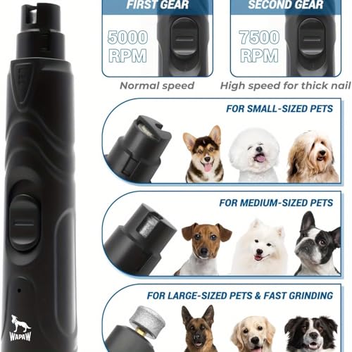Image of Professional Dog Nail Grinder with LED Light, 2-Speed Electric Pet Nail Trimmer, Low Noise Rechargeable Nail Clipper for Small, Medium & Large Dogs and Cats (Pet Nail Grinder)