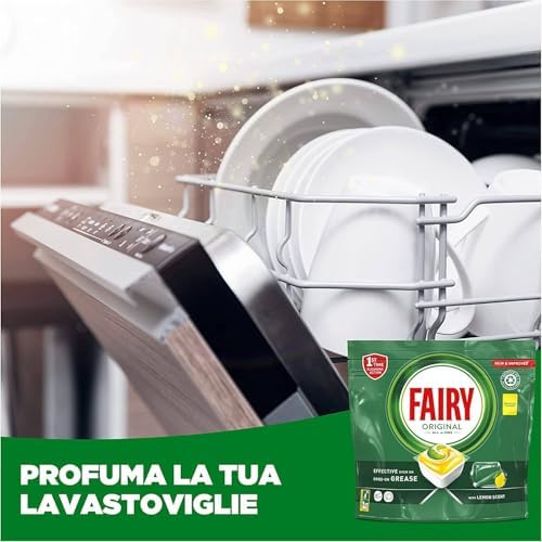 Fairy Original Pastiglie Lavastoviglie, 205 Capsule, Limone, Detersivo Con Azione Pulente Al Primo Lavaggio, Efficace Sul Grasso Incrostato Con Azione Brillante