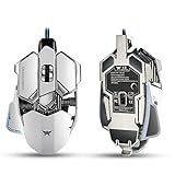 Combaterwing Gaming Mouse 4800 DPI Aluminum Base, 10 Buttons, RGB LED Professional Programmable USB Wired Gaming Mice for PC Laptops Computer Pro Gamer (White)