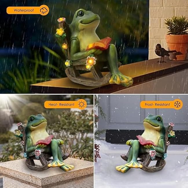 Solar Garden Statues Miniature Frog Figurine Thanksgiving Decor with Succulents and 7 LED Lights Outdoor for Patio Yard Balcony Lawn - Unique Housewarming Birthday Gifts for Women Mom Family Friends