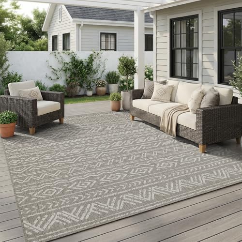 MontVoo-Outdoor Rug-Patio Rug 8x10 Polypropylene Indoor Outdoor Rugs Outdoor Carpet for Patio Deck Balcony Porch, Textured Weave, Durable for High Traffic, Fade-Resistant, Boho Farmhouse Sil