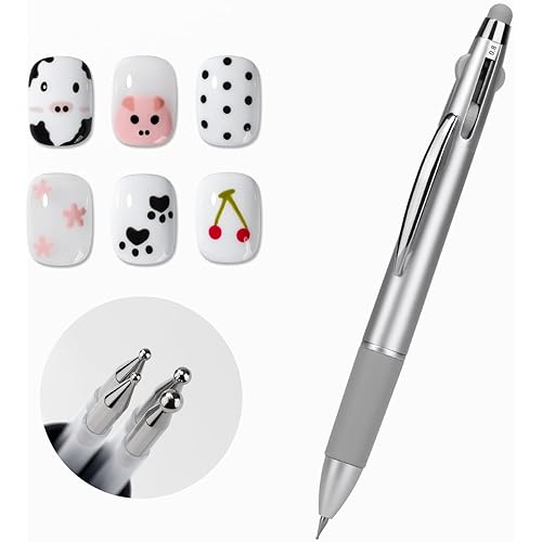 GAOY 4-in-1 Nail Dotting Pen, Manicure Art Tools in Ballpoint Design with Size Marking and Pressing Head, Perfect for Painting, Sculpting, Rhinestones DIY and Salon, Silver