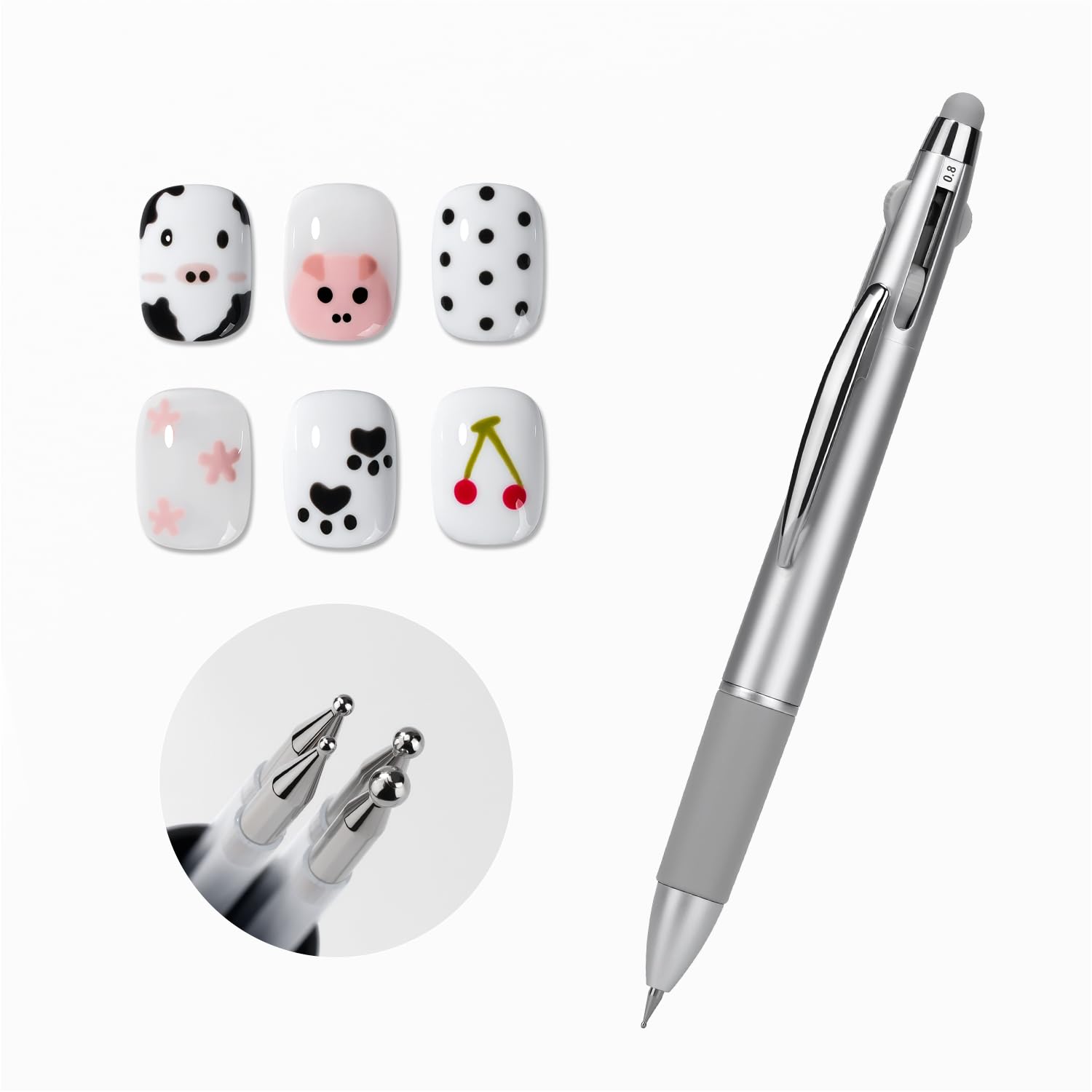 GAOY 4-in-1 Nail Dotting Pen Manicure Art Tools in Ballpoint Design with Size Marking and Pressing Head Perfect