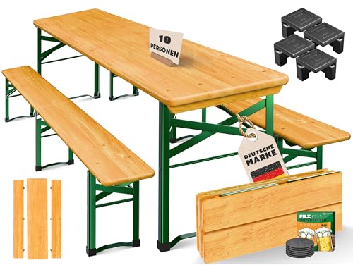 KESSER® Bierzeltgarnitur 3 teilig Gartenmöbel-Set | Klappbar 220 x 50 x 77cm | 2X Bierbänke 1x Biertisch | Festzeltgarnitur Biertisch Stehtisch Sitzgarnitur Holz 16-teiliges Bodenschoner-Set