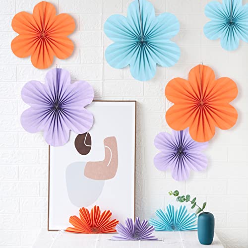 Image of SUNBEAUTY 9 Pcs Paper Flowers Decorations for Wall, Blue and Orange for Wall Paper Flower Fan Classroom Decoration Paper Floral Backdrop Decor Paper Fans Decoration Hanging Paper Flower Wall Decor