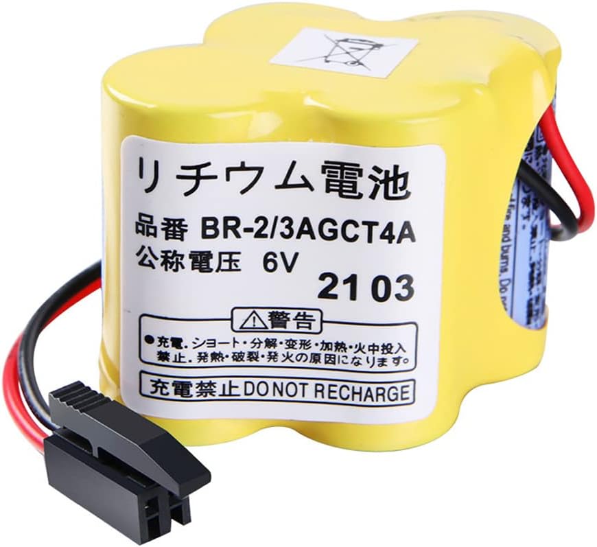 STEPMAX(1 Pack) BR-2/3AGCT4A/A98L-0031-0025 6V 4400mAh PLC Lithium Battery, Replacement Battery for FANUC System with Black Plug (Non-Rechargeable)