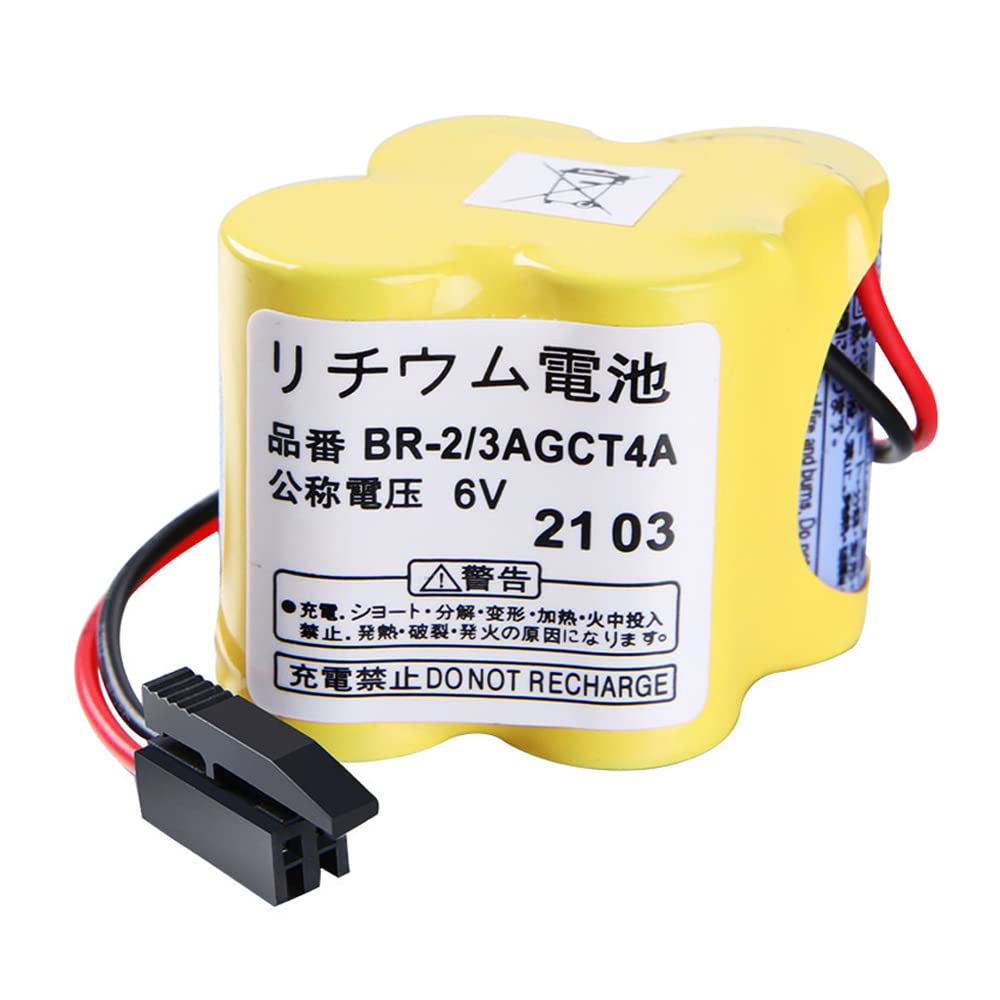 STEPMAX(1 Pack) BR-2/3AGCT4A/A98L-0031-0025 6V 4400mAh PLC Lithium Battery, Replacement Battery for FANUC System with Black Plug (Non-Rechargeable)