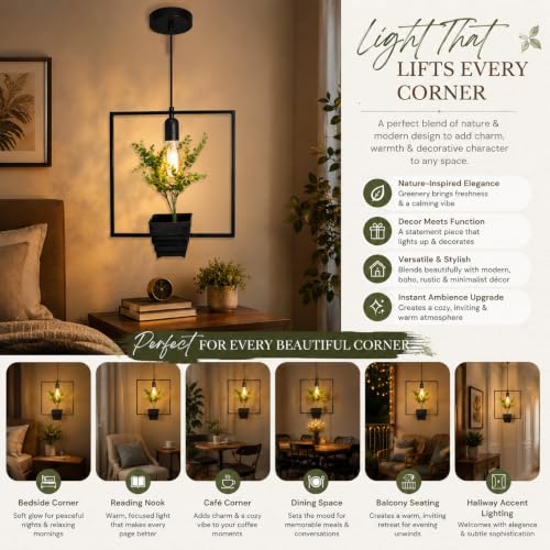 Image of Smartway Hanging Flower Square LED Pendant Light | Modern Black Hanging Ceiling Lamp | Decorative Lighting for Living Room, Bedroom & Dining Area | Metal Interior Light Fixture (Bulb not Included)
