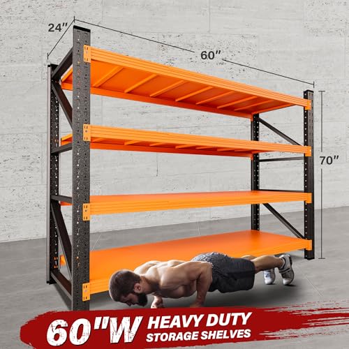 Image of 5000LBS Heavy Duty Garage Shelving Units,60 inch Wide & Deep Storage Shelves,Orange Metal Garage Shelves,Large Storage Rack,Steel Shelf,Industrial Shelving for Shop,Warehouse,60 inch W x 24 inch D x 70 inch H